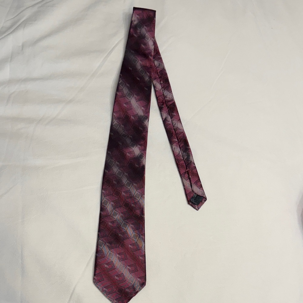 Jhane Barnes Burgundy and Gray Geometric Tie